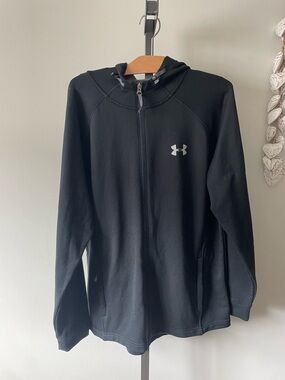 Under Armour Zip Up Hoodie Sweatshirt Black Mens Loose Fit Large